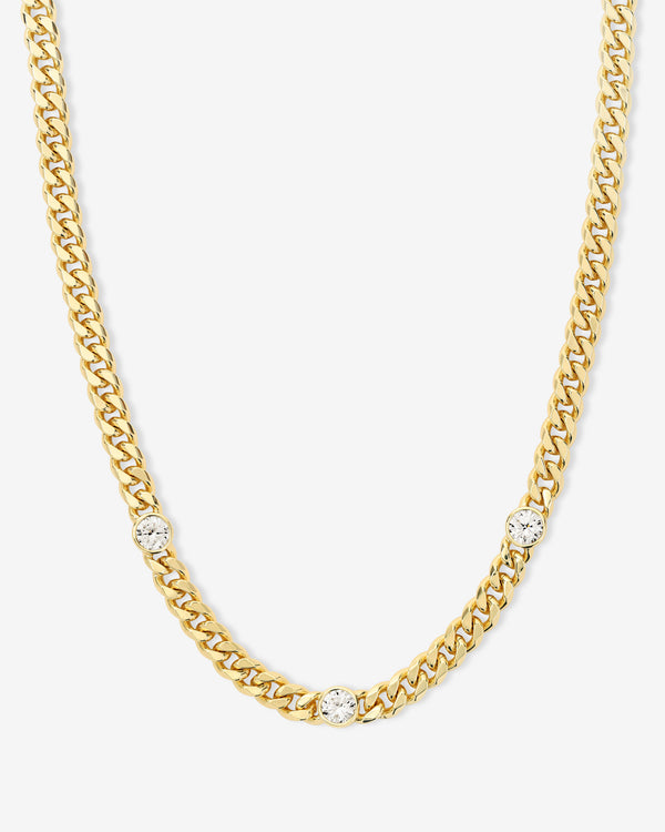 Julian Triple Diamond Cuban Chain Necklace 18" - Gold|White Diamondettes