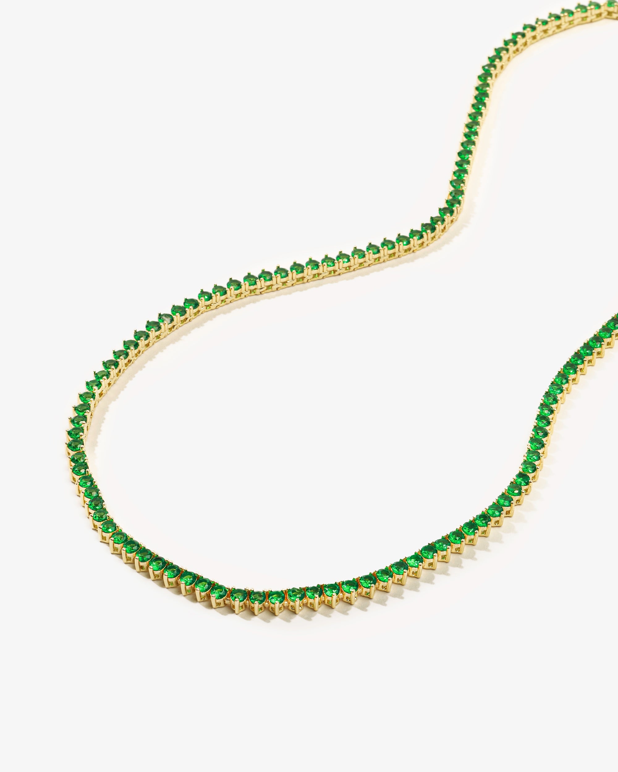 Not Your Basic Tennis Necklace 18" - Gold|Emerald