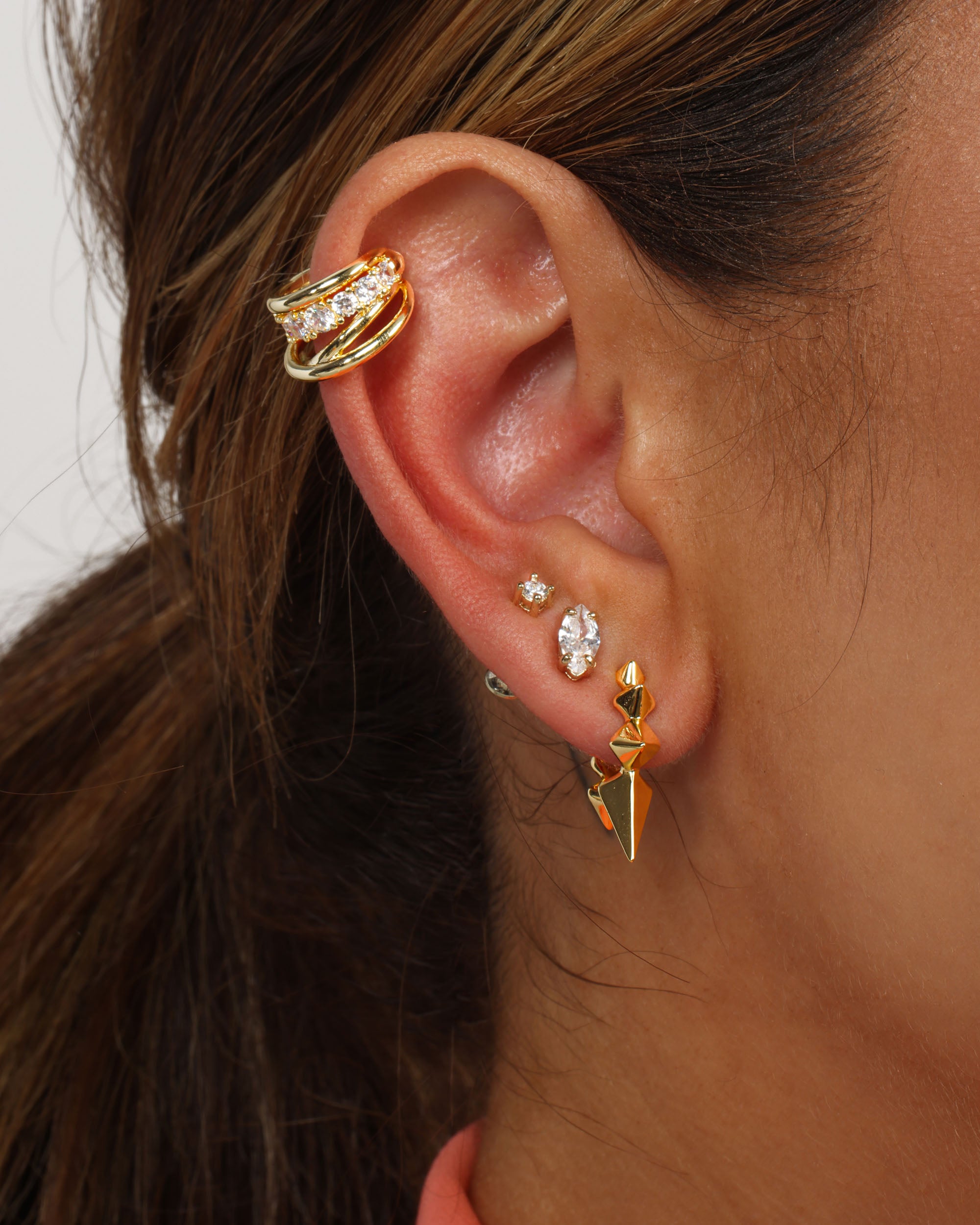 "Oh She Fancy" Layered Diamond Ear Cuff - Gold|White Diamondettes