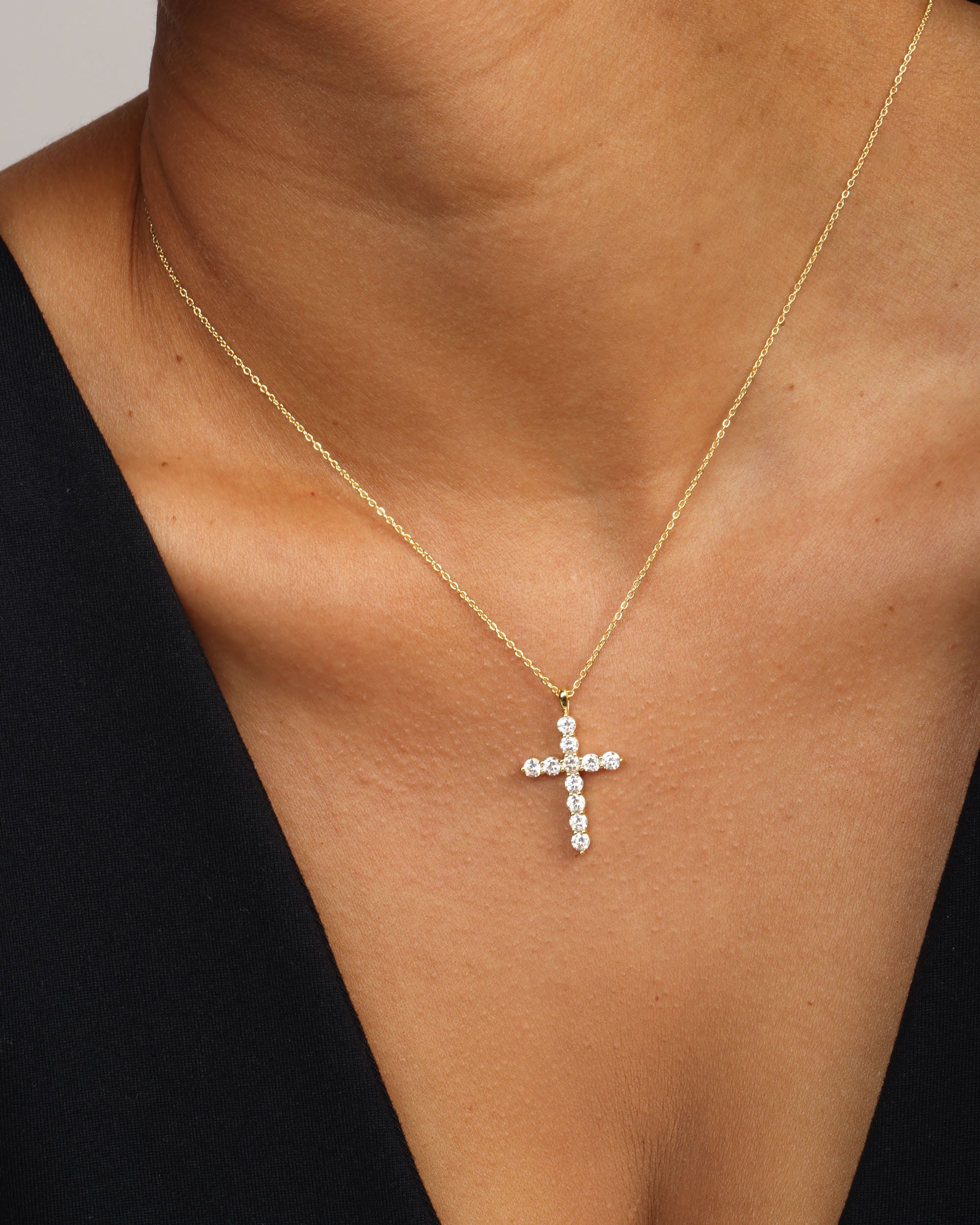 "Oh She Fancy" Small Cross Pendant - Gold|White Diamondettes