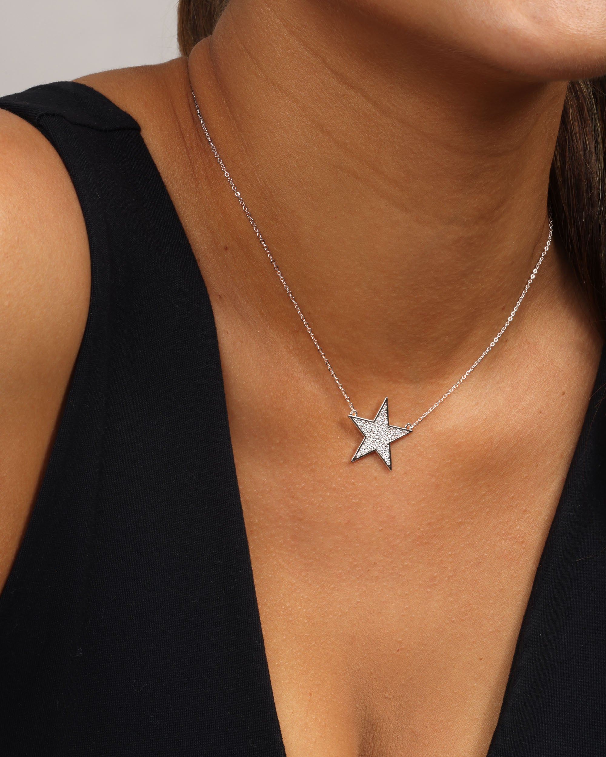 You Are My Shining Star Pavé Necklace 15" - Silver|White Diamondettes