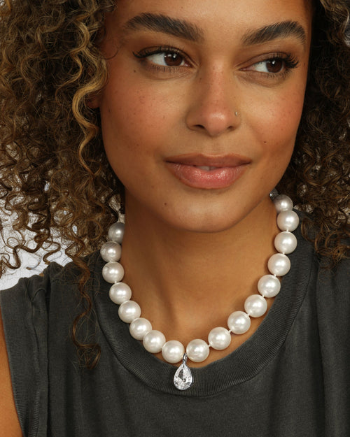 Perfect Pearl Teardrop Necklace - Silver