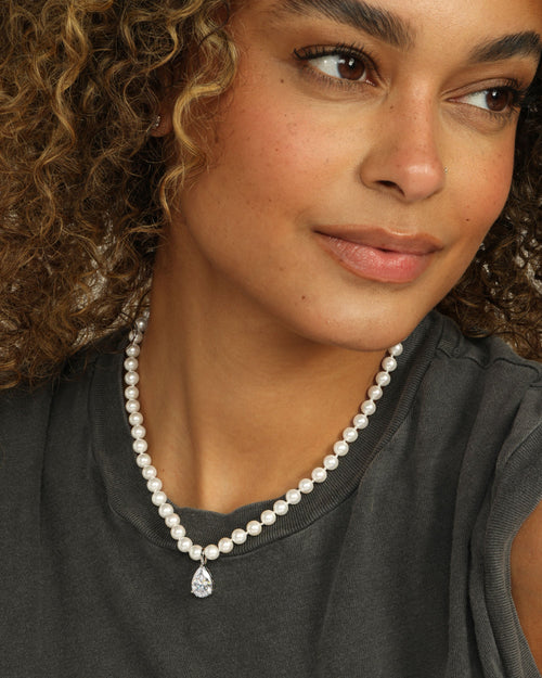 Perfect Pearl Teardrop Choker - Silver