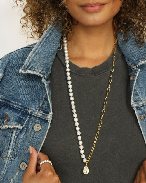 Samantha Half Chain Pearl Necklace 30