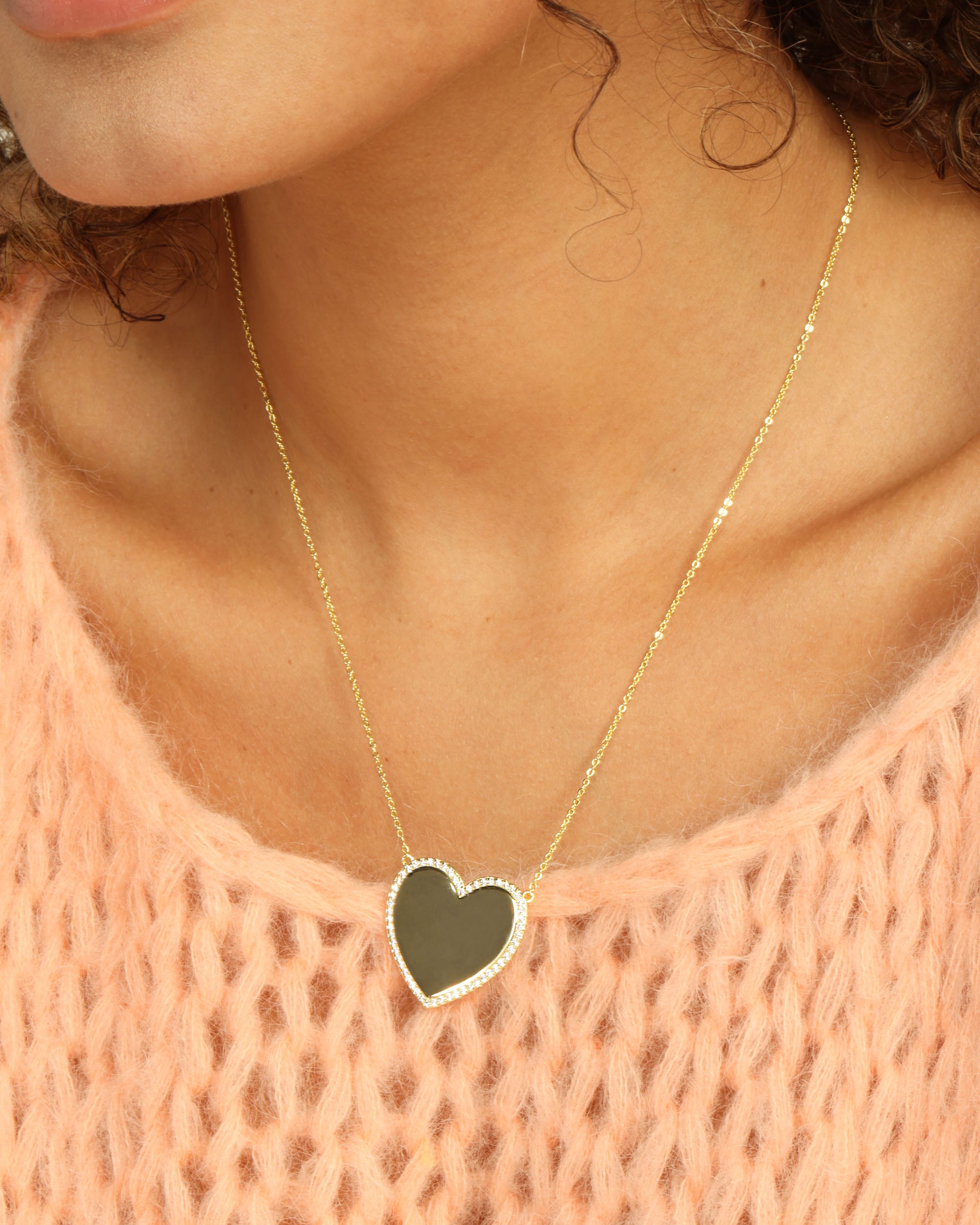 XL You Have My Heart Pavé Necklace 18" - Gold|White Diamondettes