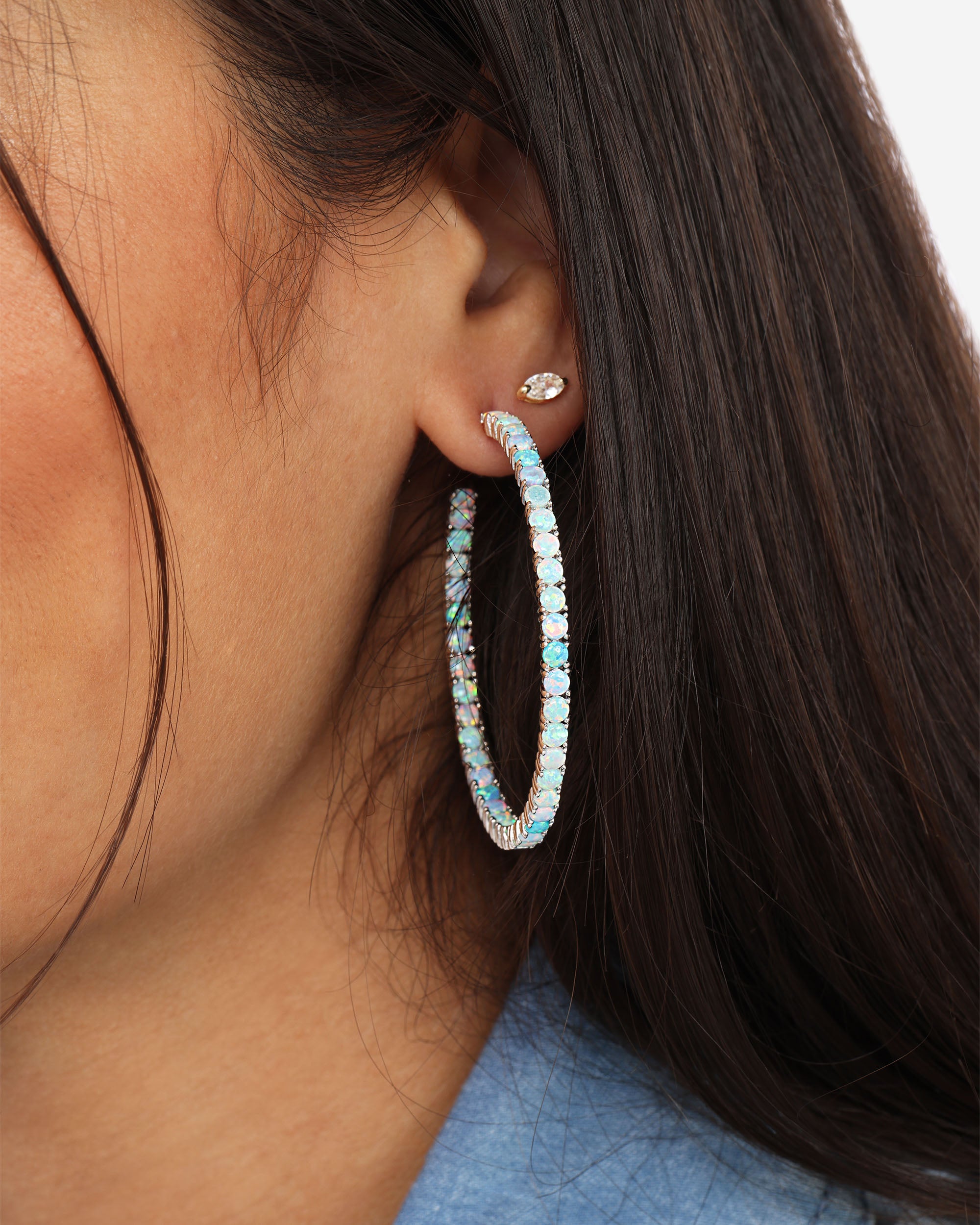 Heiress Ombré Hoops 2" - Silver|Blue Opal Ombré