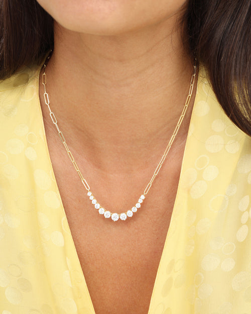 Not Your Basic Graduated Samantha Tennis Necklace - Gold|White Diamondettes