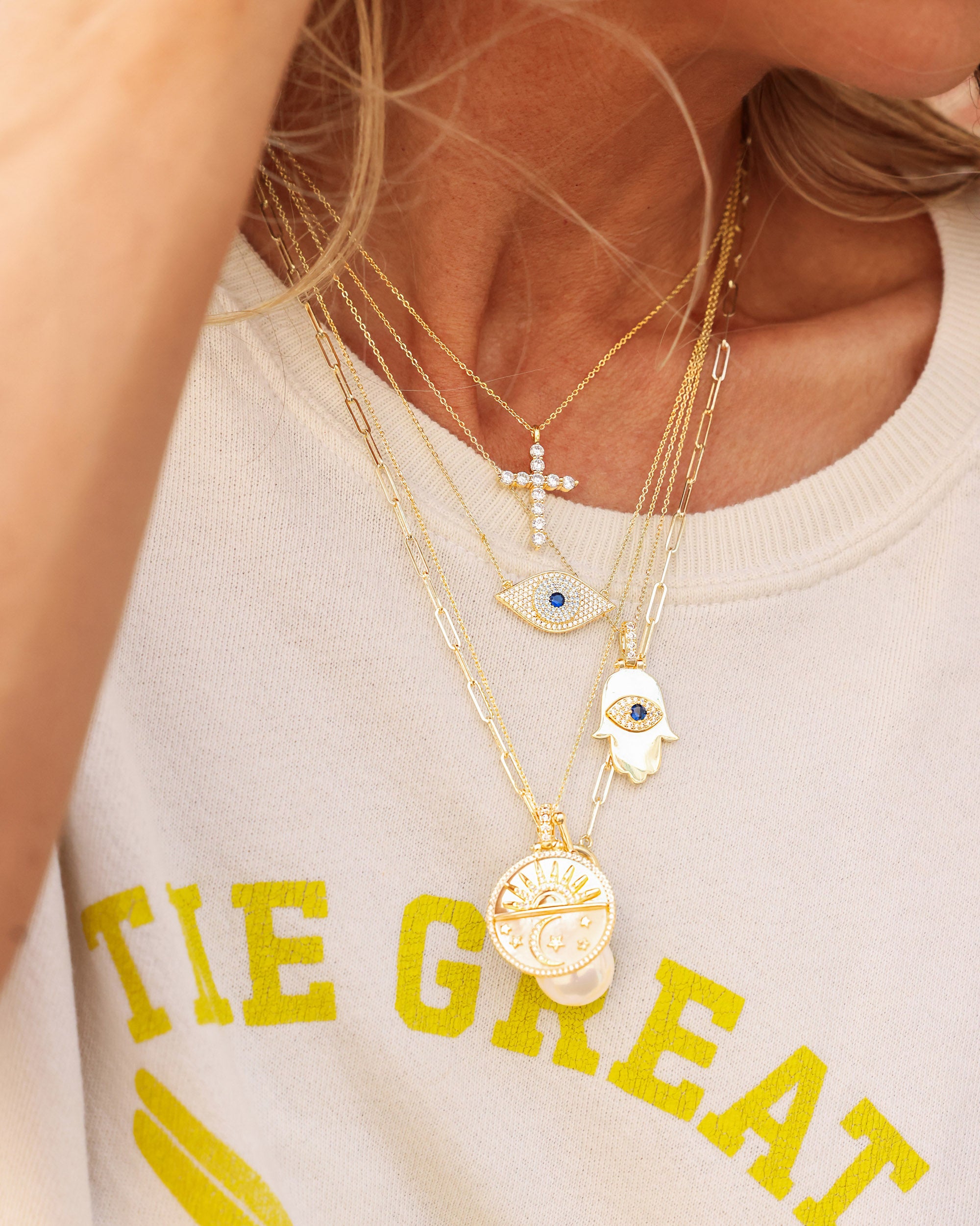 Blue Evil Eye Necklace - Gold|White Diamondettes