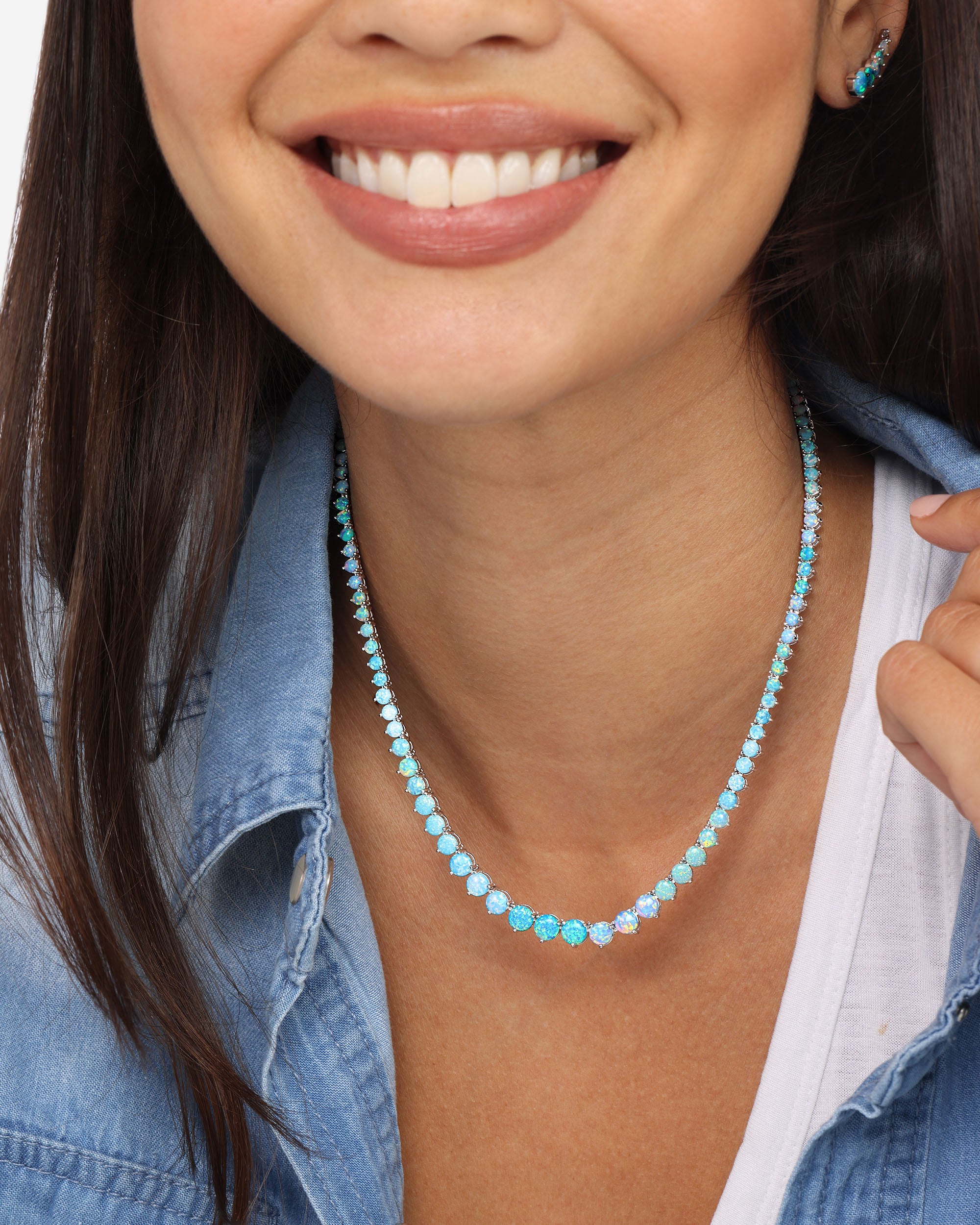 Not Your Basic Graduated Ombré Tennis Necklace 16" - Silver|Blue Opal Ombré