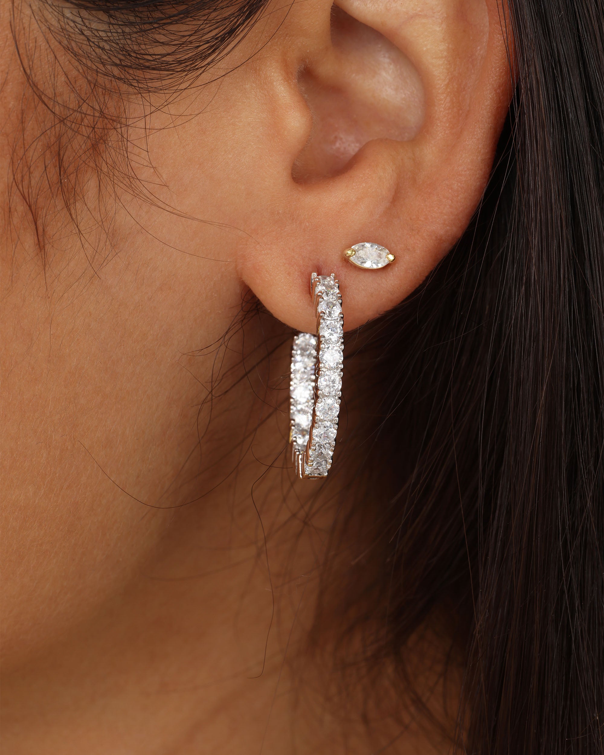 Heiress Hoops 1" - Silver|White Diamondettes