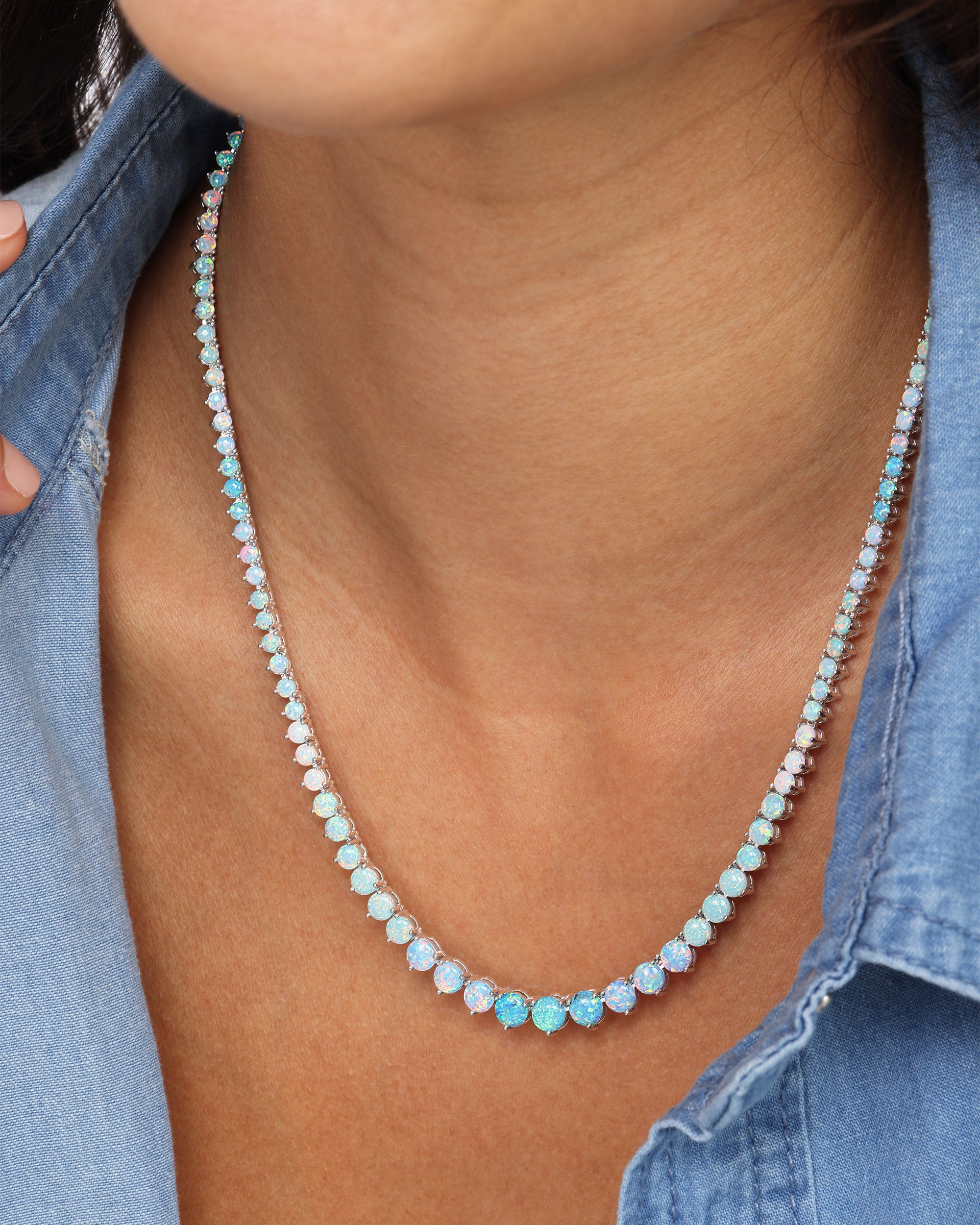 Not Your Basic Graduated Ombré Tennis Necklace 18" - Silver|Blue Opal Ombré