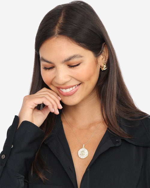 Om Medallion Necklace - Gold|White Diamondettes