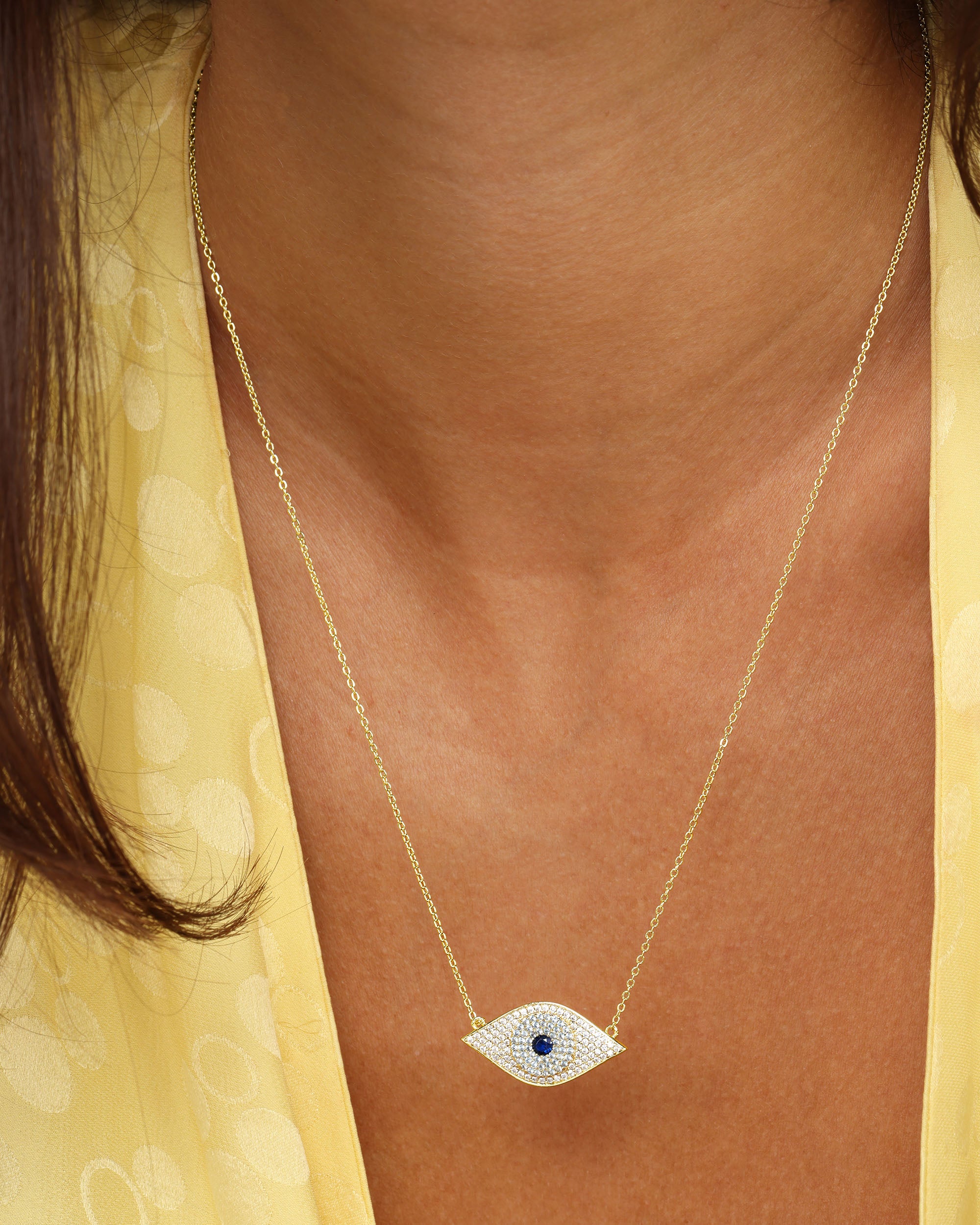 Blue Evil Eye Necklace - Gold|White Diamondettes