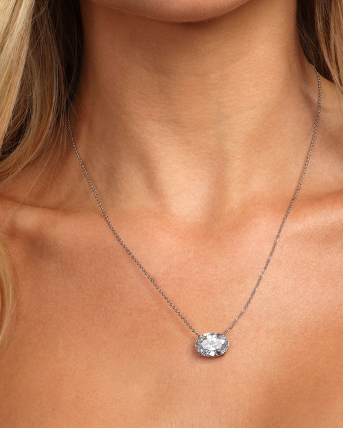 Hello Gorgeous! Necklace - Silver|White Diamondettes