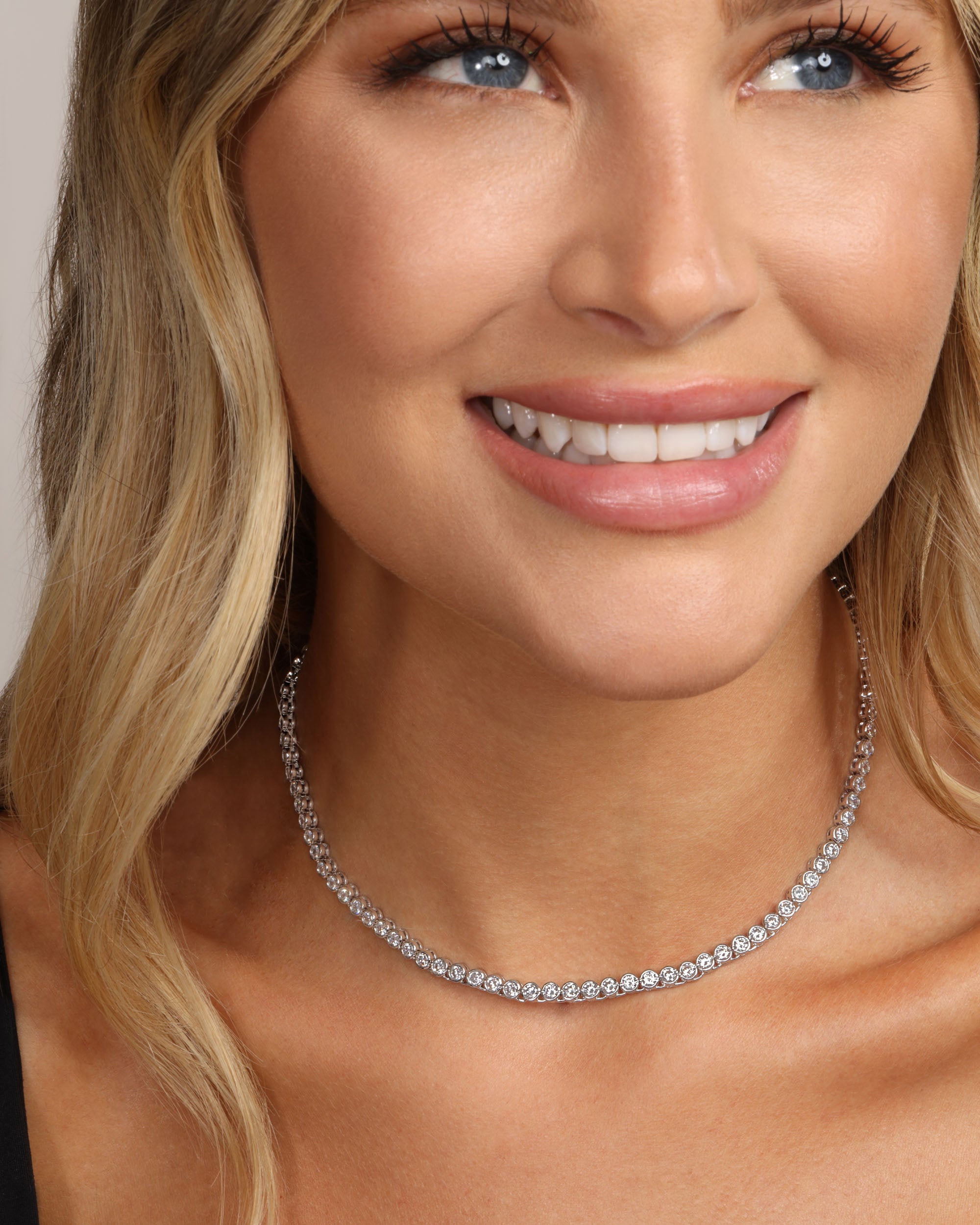 Baroness Tennis Necklace 15" - Silver|White Diamondettes