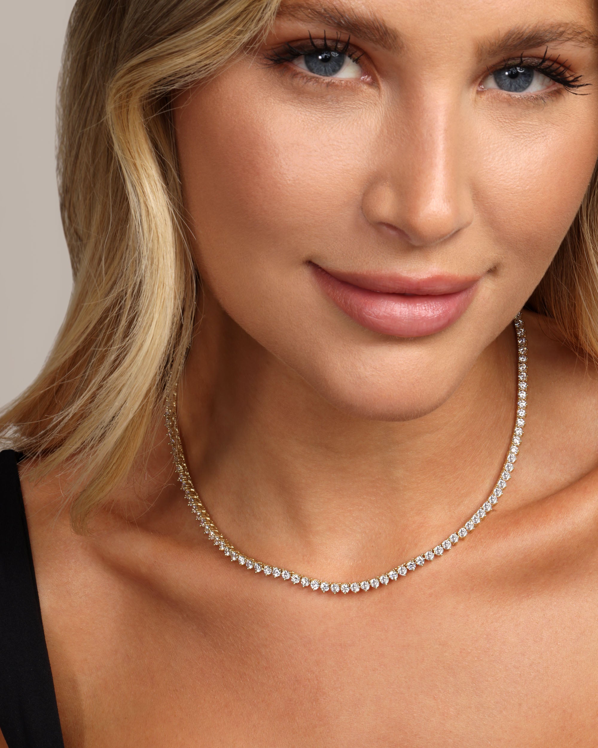 Not Your Basic Tennis Necklace 16" - Gold|White Diamondettes