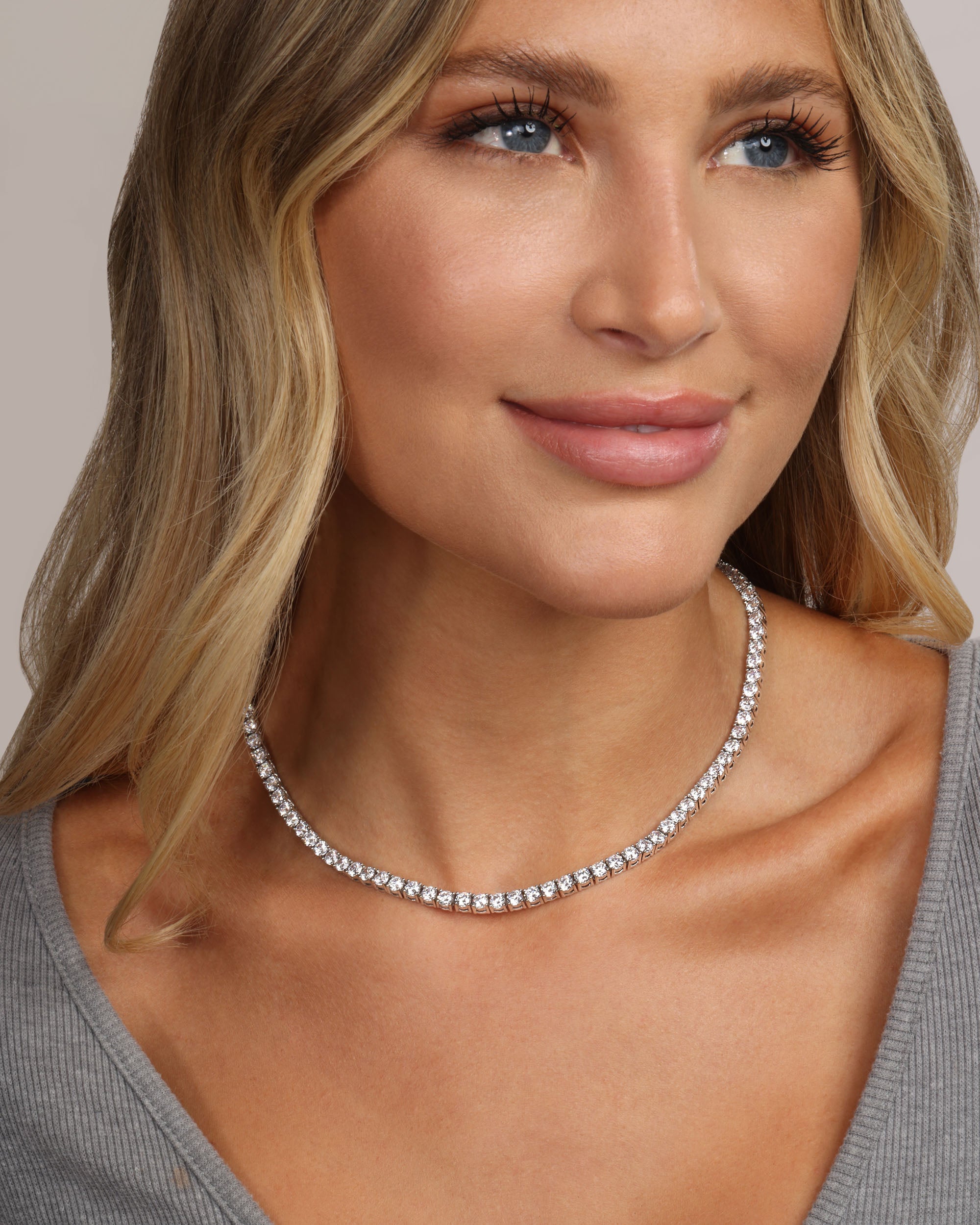 Grand Heiress Tennis Necklace 16" - Silver|White Diamondettes