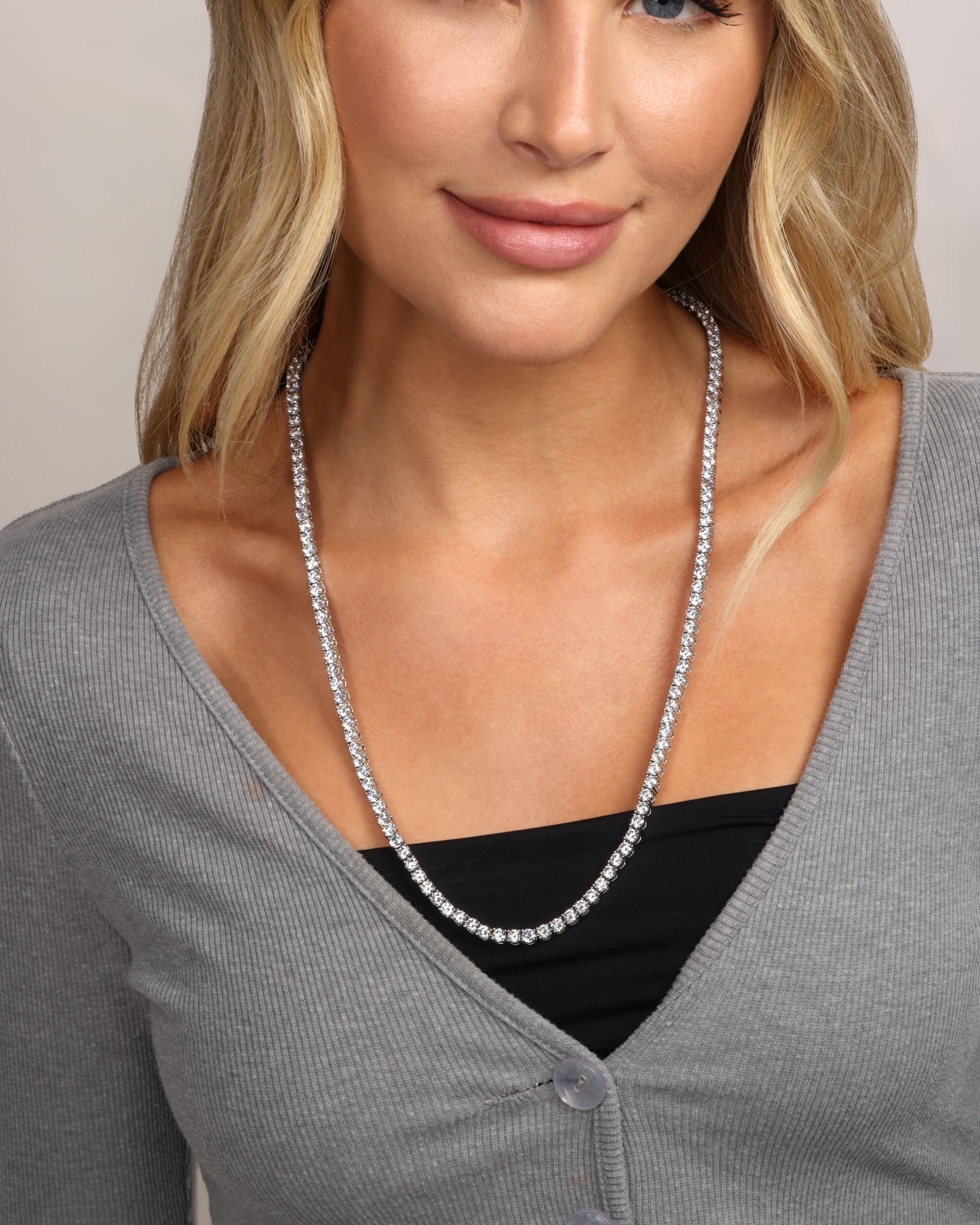 Grand Heiress Tennis Necklace 24" - Silver|White Diamondettes