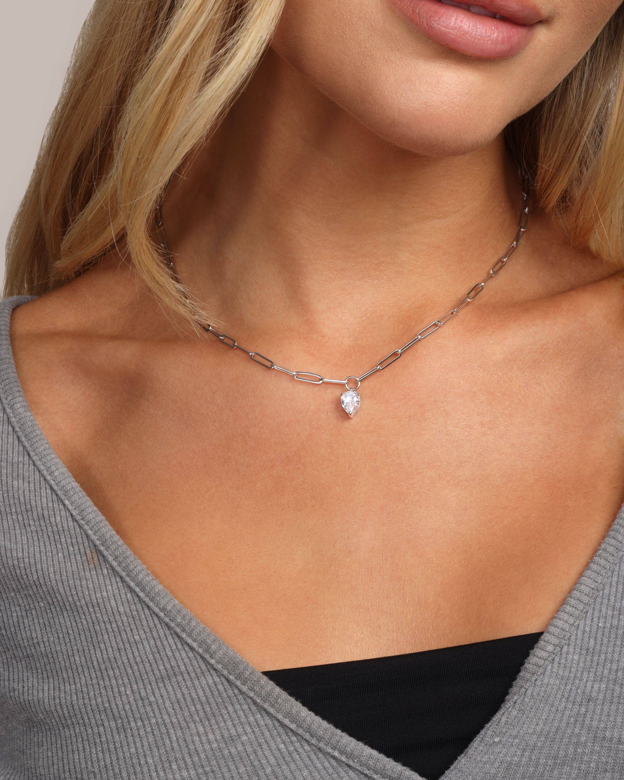 Baby Samantha Teardrop Necklace - Silver|White Diamondettes