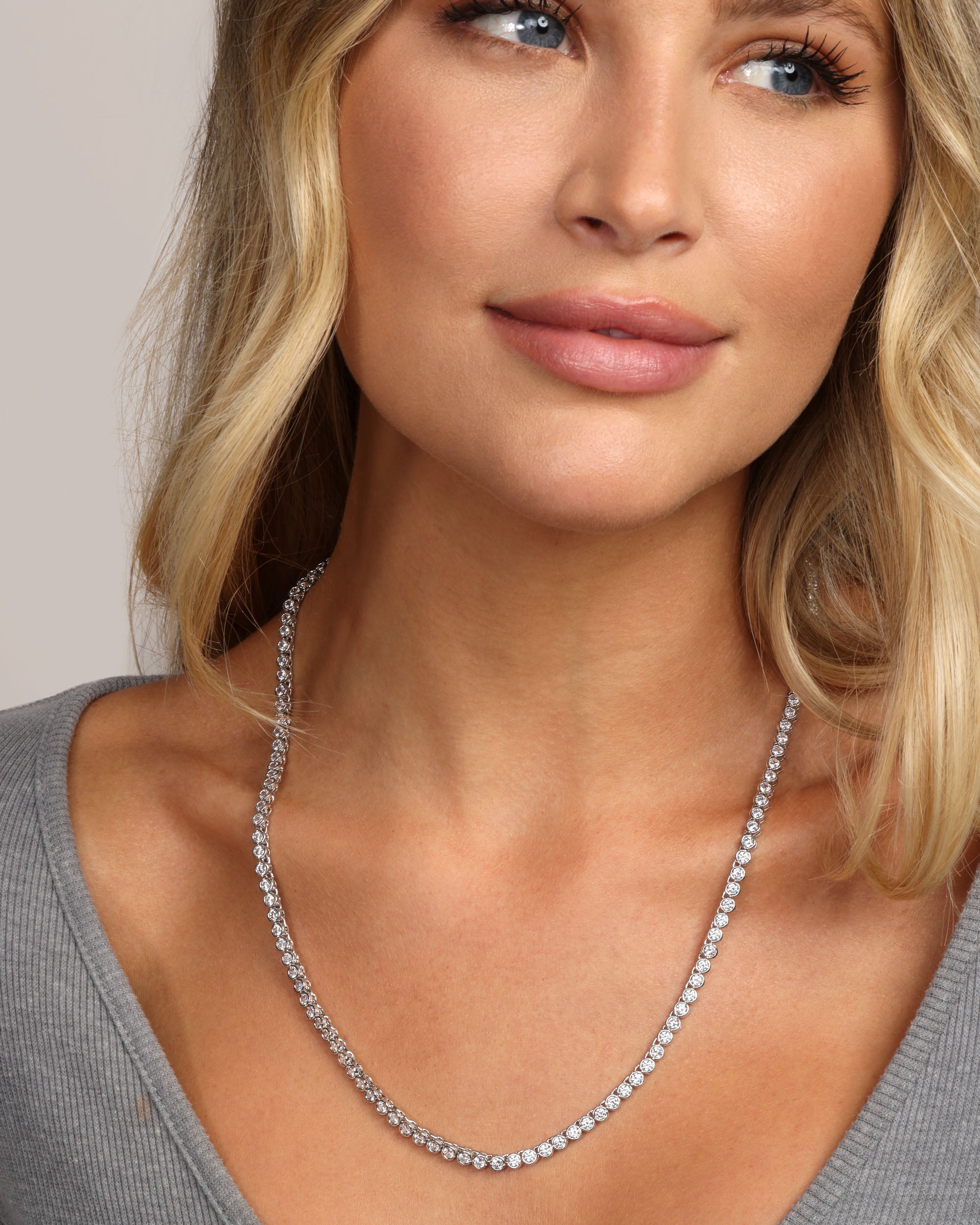 Baroness Tennis Necklace 21.5" - Silver|White Diamondettes