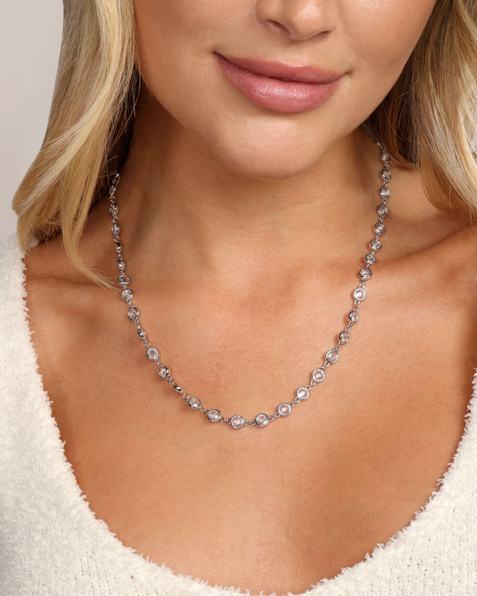 "She's So Fire" Necklace 18" - Silver|White Diamondettes