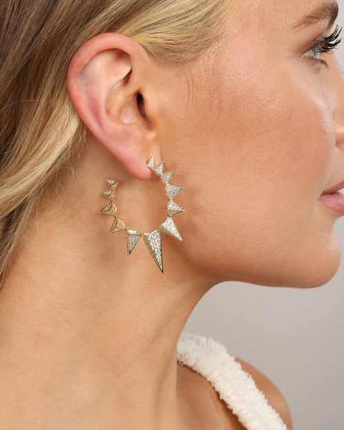 Mama Gabriella Pavé Spiked Hoops - Gold|White Diamondettes