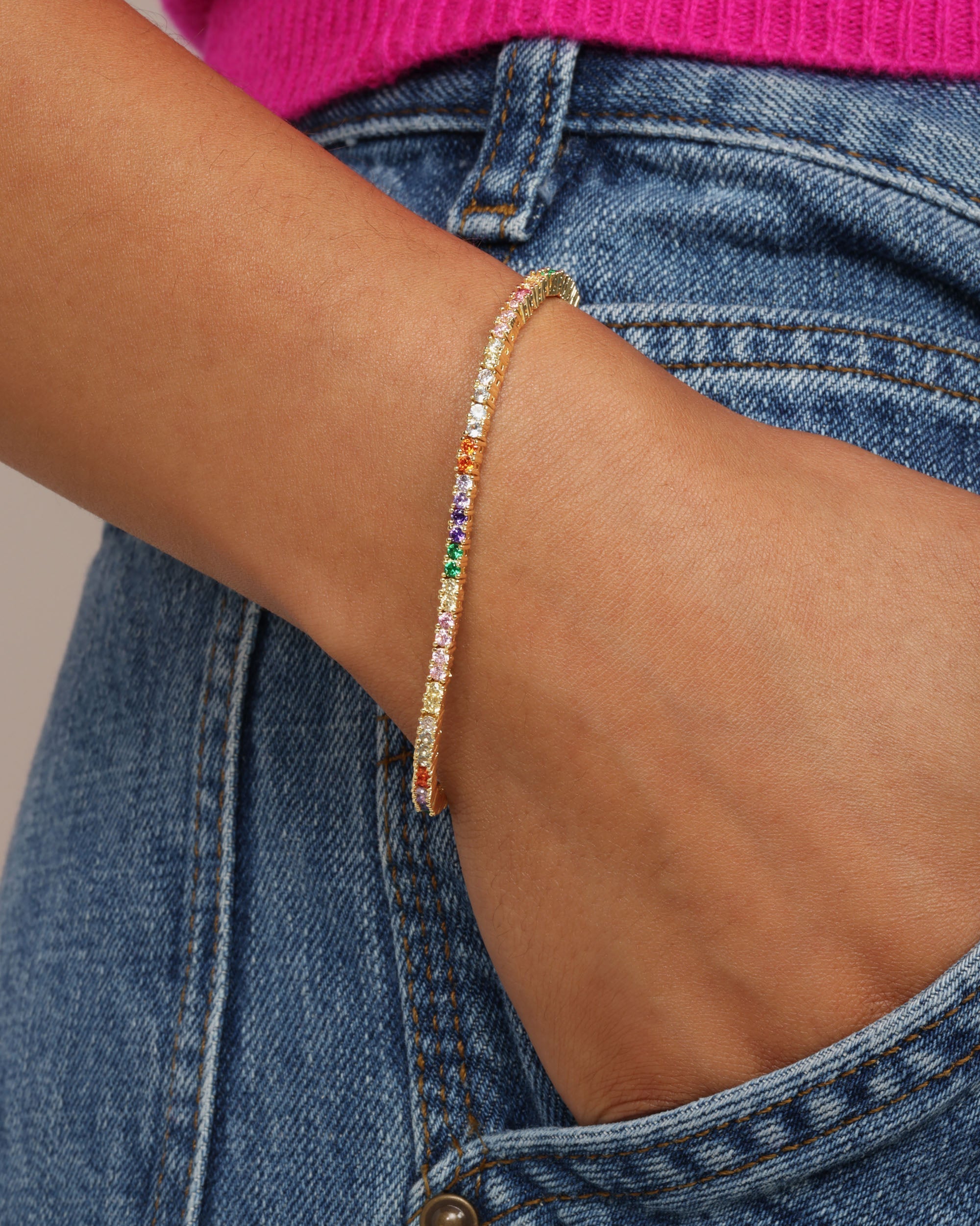 Baby Heiress Tennis Bracelet - Gold|Rainbow Diamondettes