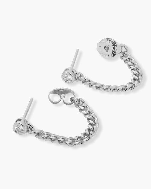 Baby Julian Soft Chain Hoops - Silver|White Diamondettes