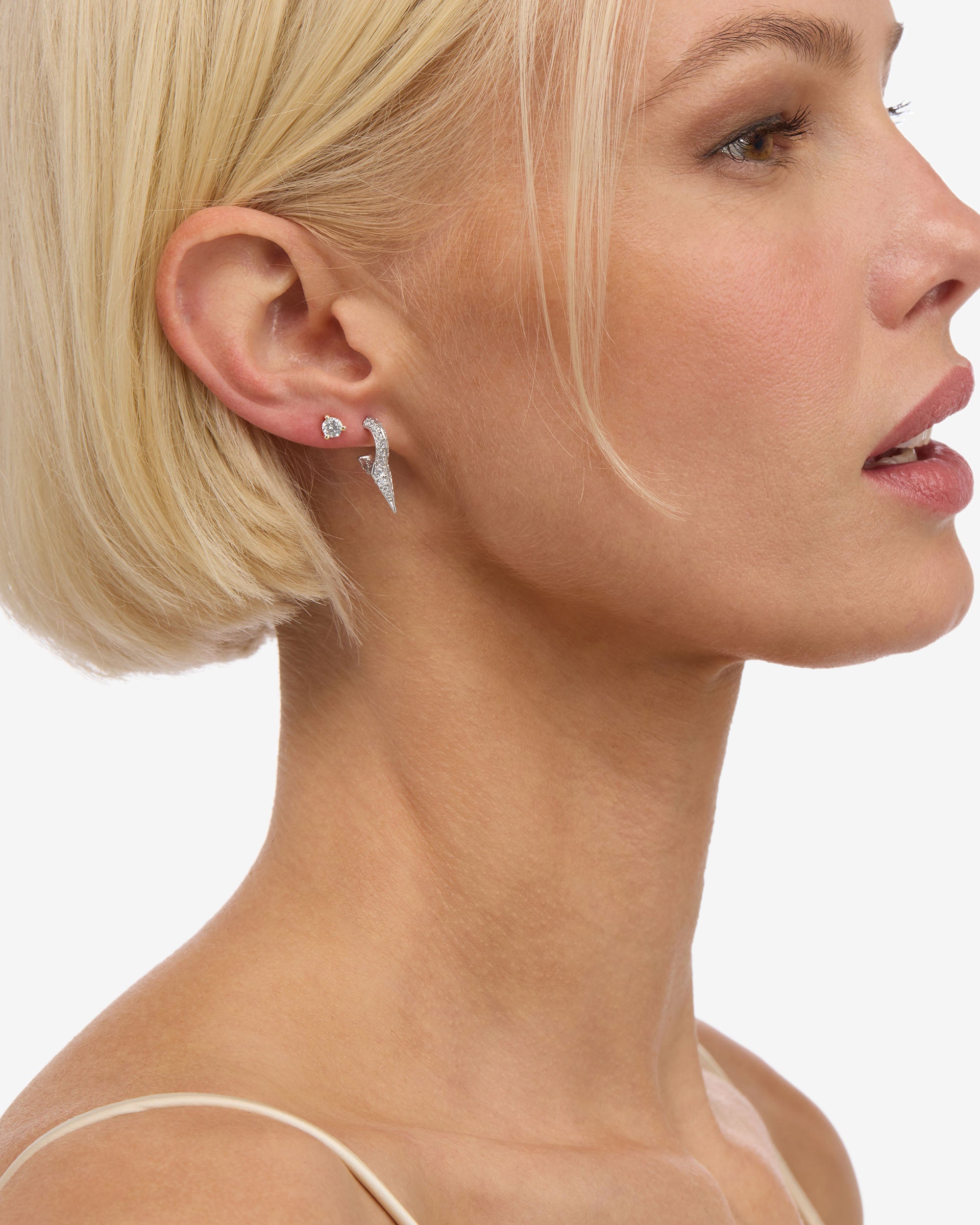 Baby Gabriella Pavé Single Spike Earrings - Silver|White Diamondettes