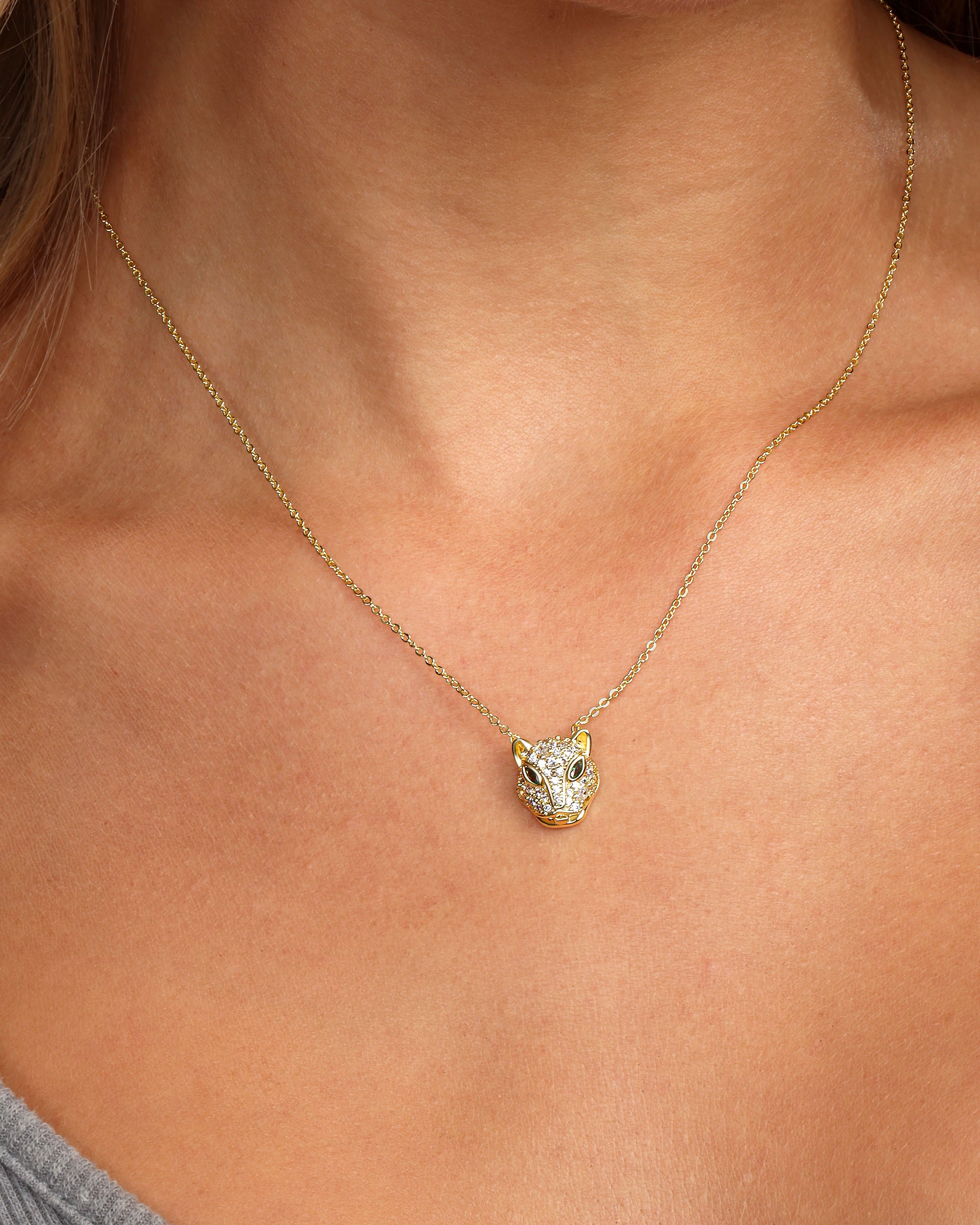 Baby Jaguar Necklace - Gold|Emerald|White Diamondettes