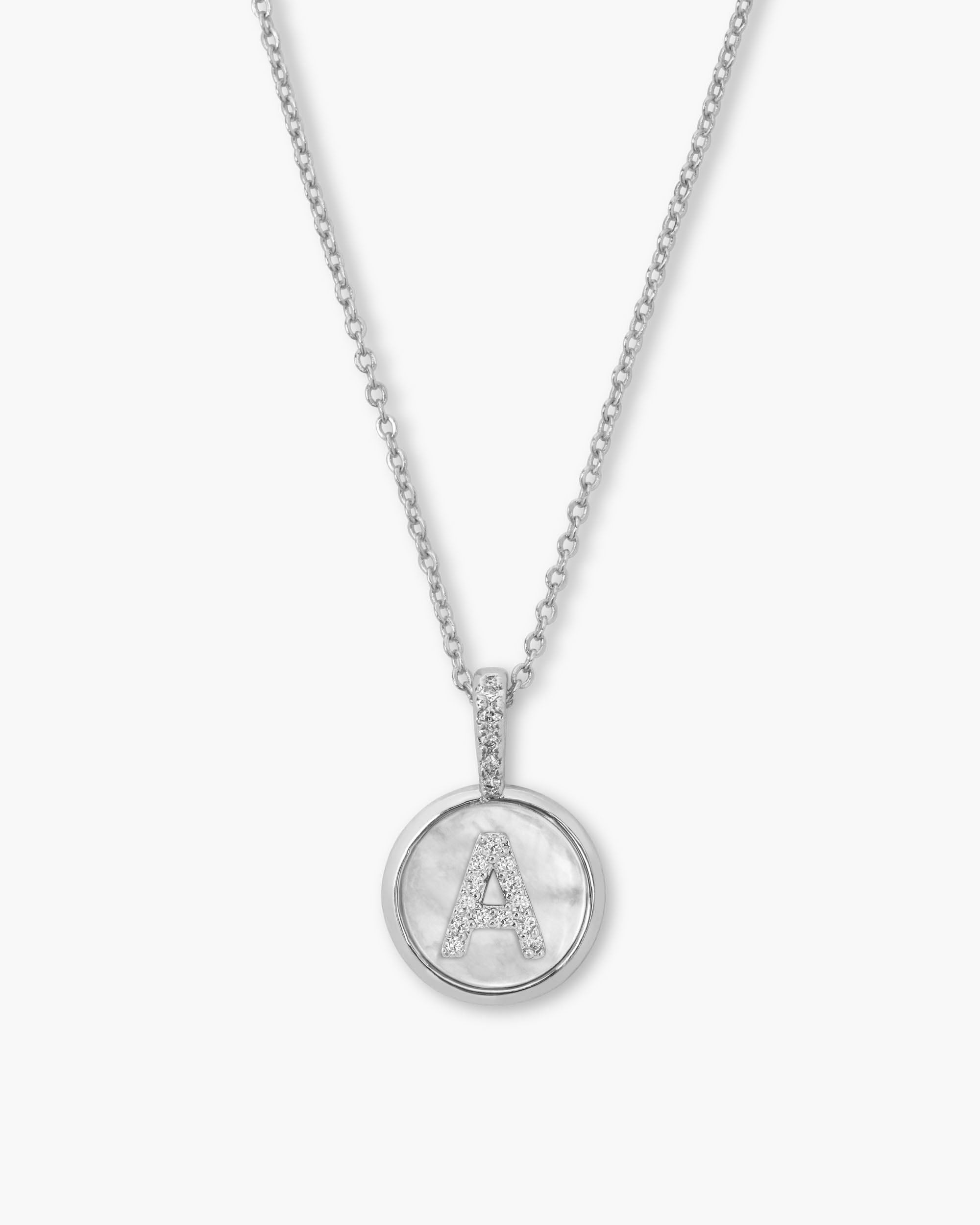 Baby Love Letters Medallion Necklace - Silver|White Diamondettes