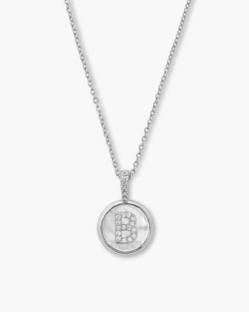 Baby Love Letters Medallion Necklace - Silver|White Diamondettes