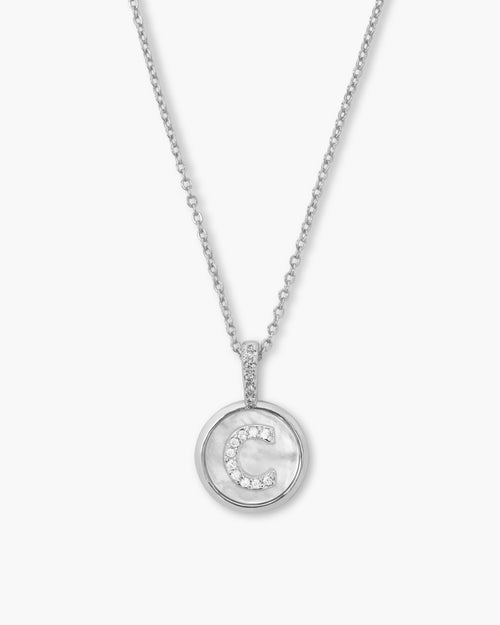 Baby Love Letters Medallion Necklace - Silver|White Diamondettes