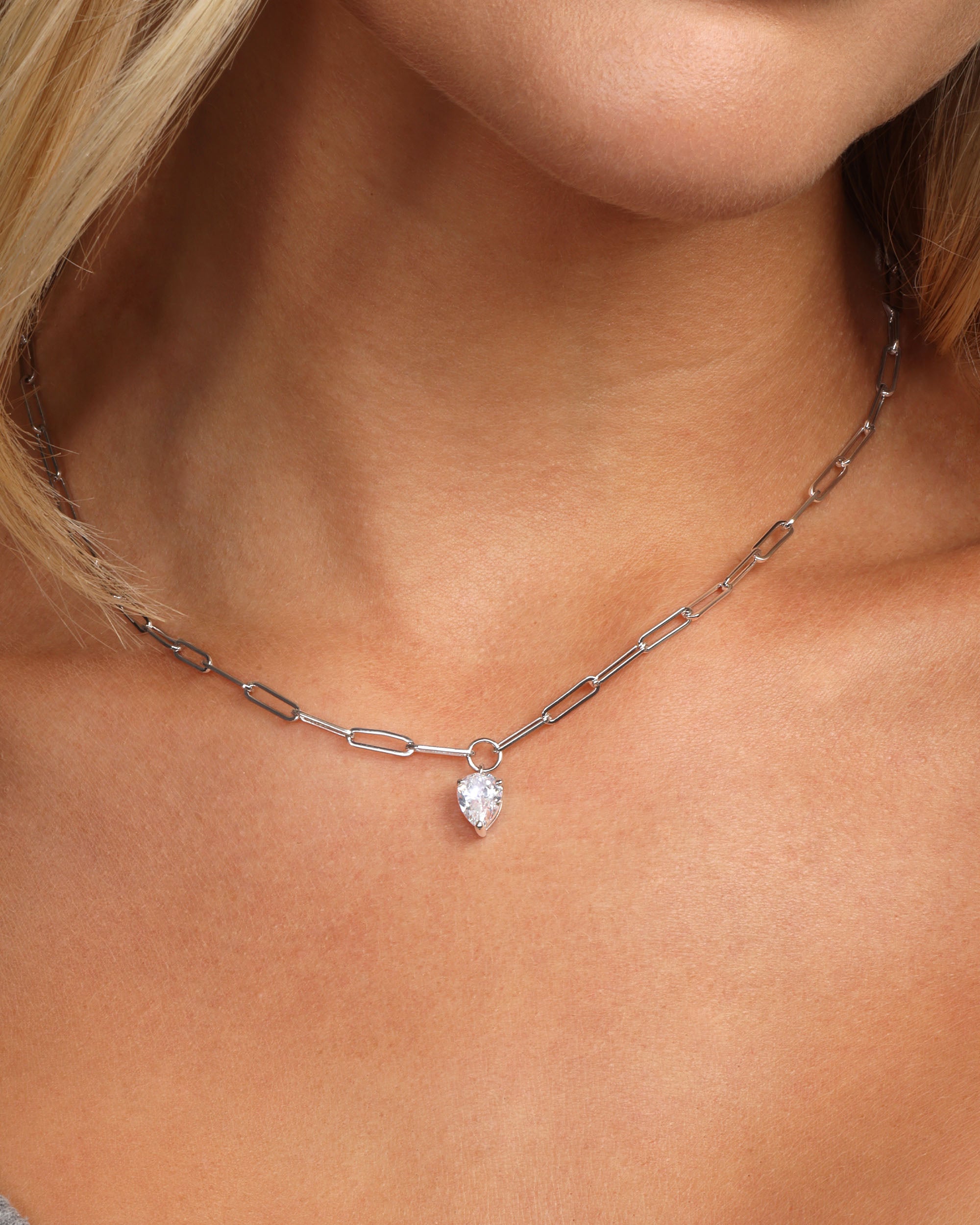 Baby Samantha Teardrop Necklace - Silver|White Diamondettes