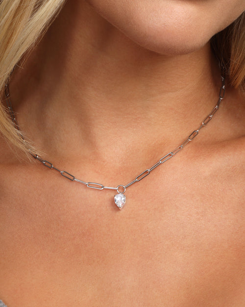 Baby Samantha Teardrop Necklace - Silver|White Diamondettes