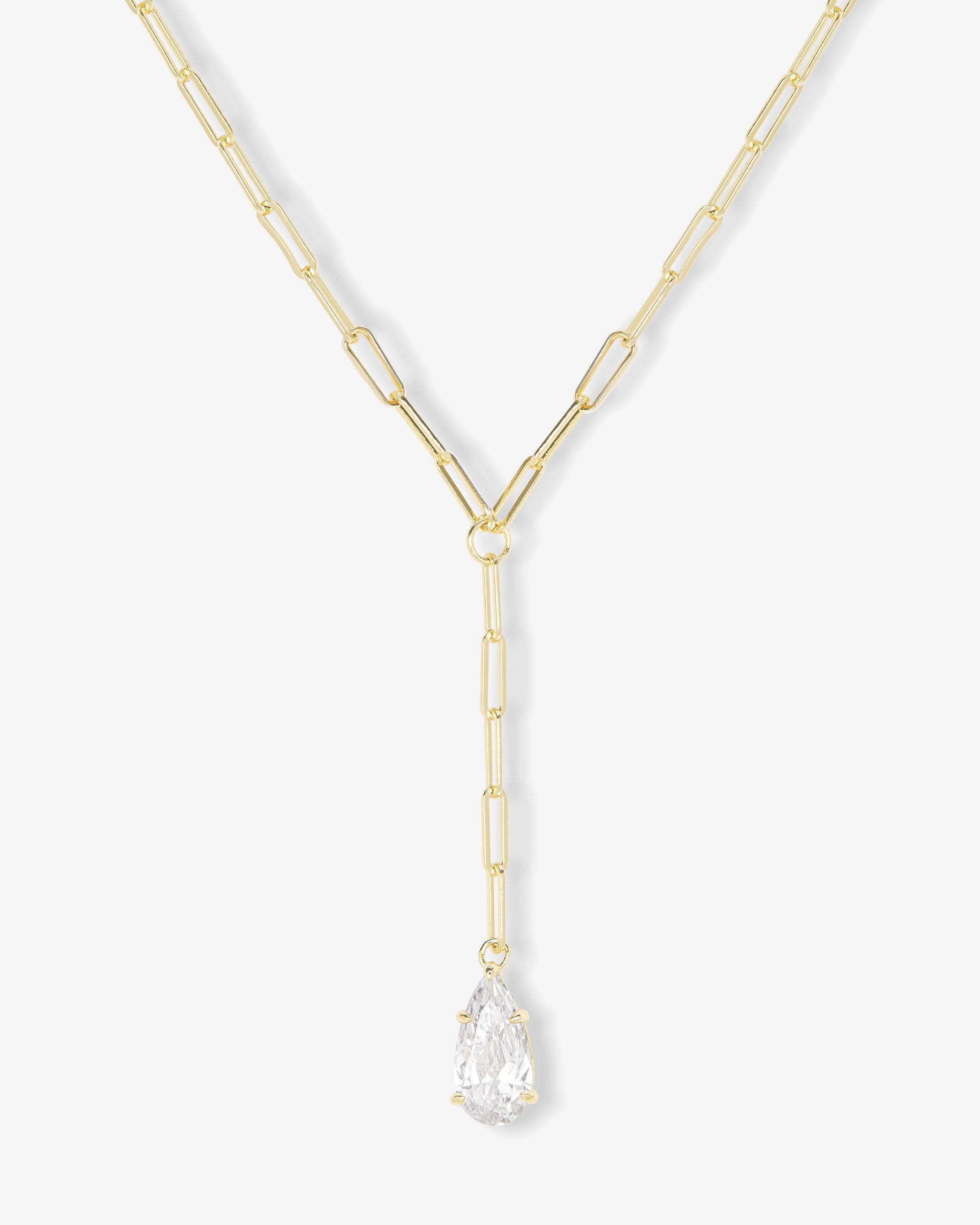 Baby Samantha Teardrop Lariat Necklace - Gold|White Diamondettes