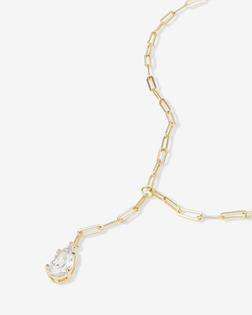 Baby Samantha Teardrop Lariat Necklace - Gold|White Diamondettes