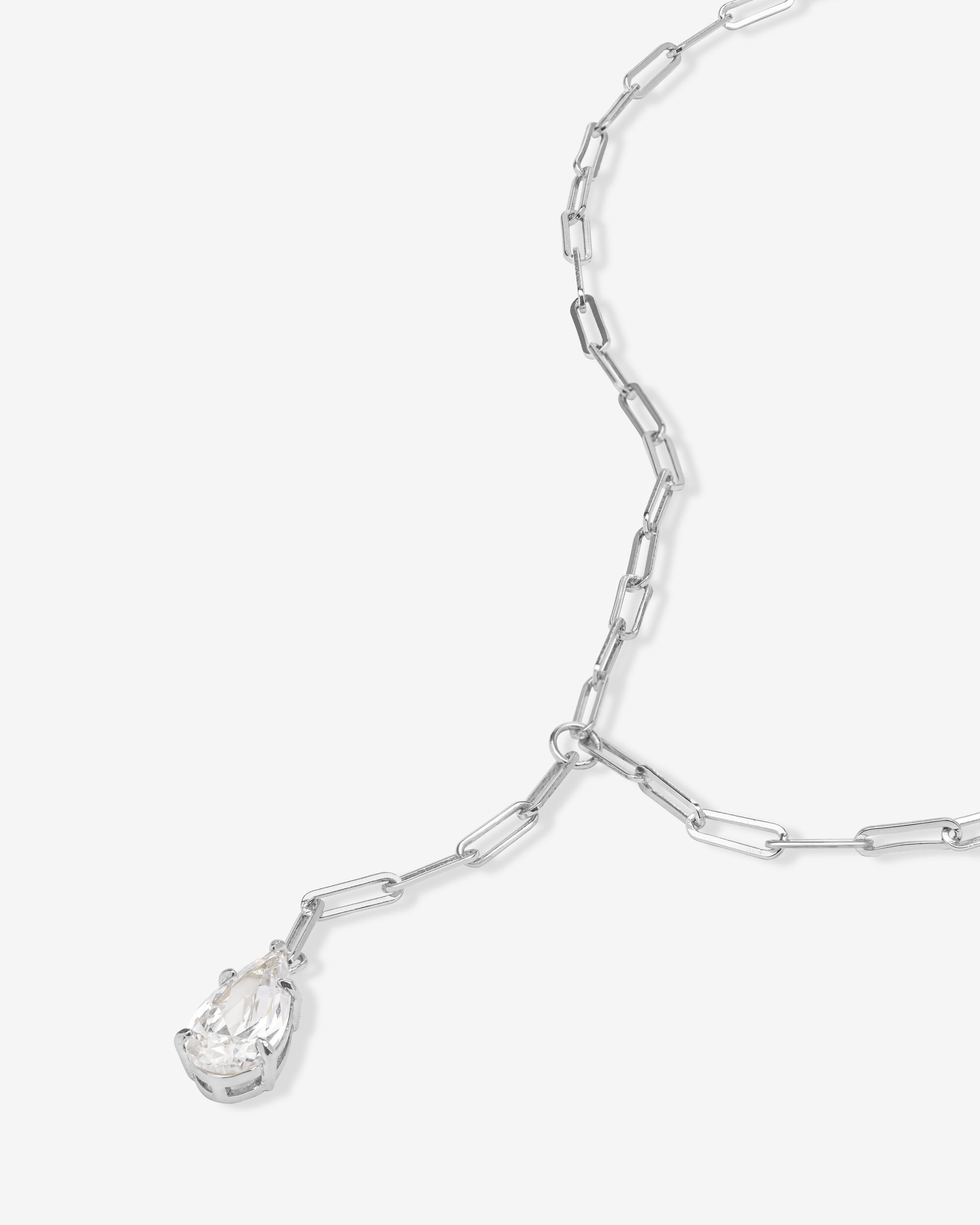 Baby Samantha Teardrop Lariat Necklace - Silver|White Diamondettes