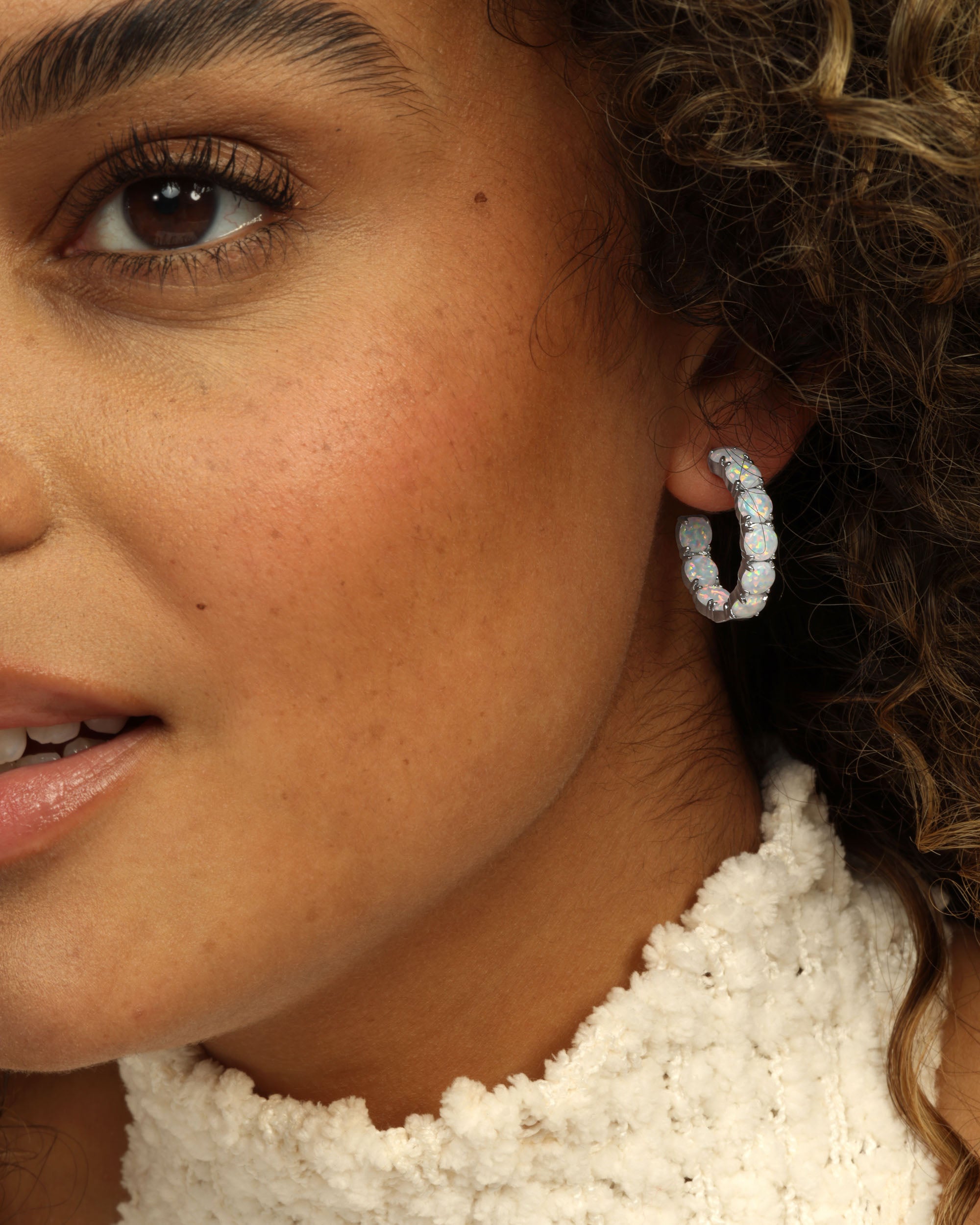 "Oh She Fancy" Hoops 1" - Silver|White Opal