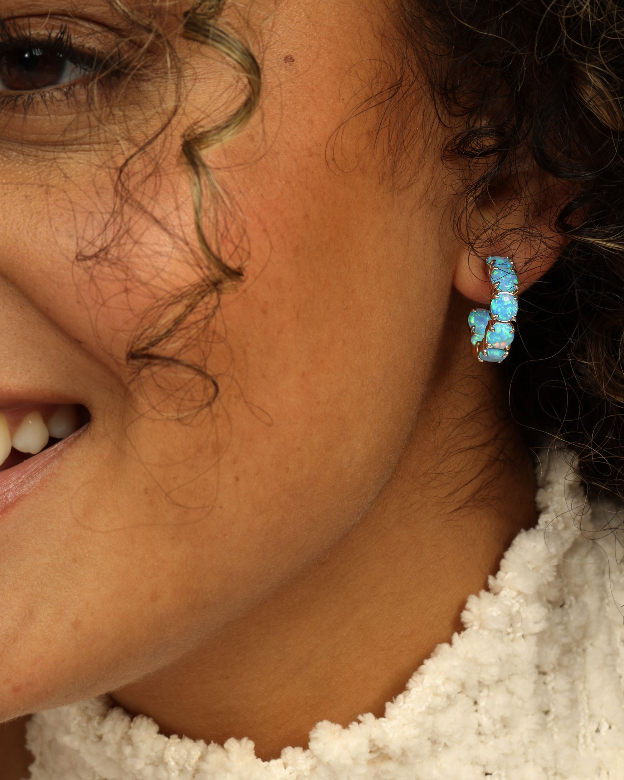 "Oh She Fancy" Hoops .75" - Silver|Blue Opal