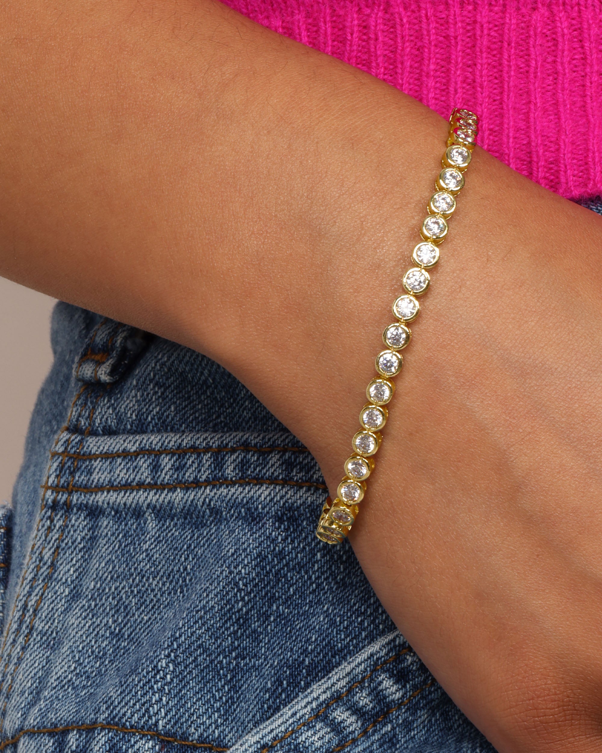 Baroness Tennis Bracelet - Gold|White Diamondettes