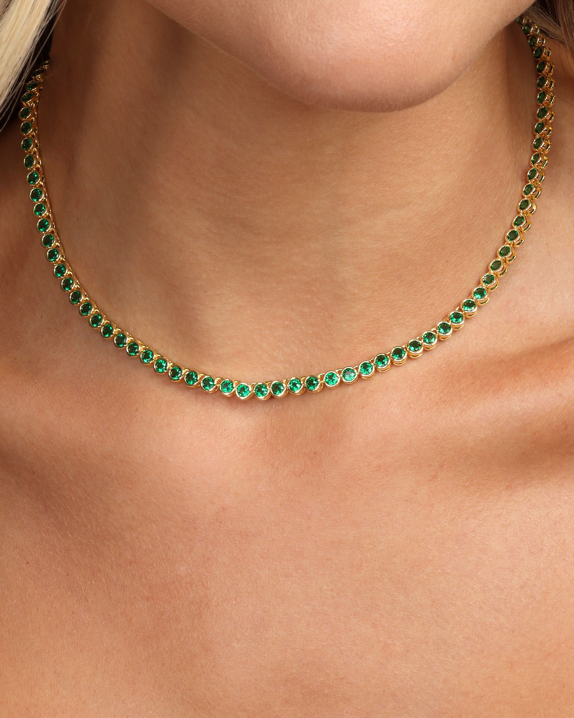 Baroness Tennis Necklace 15" - Gold|Emerald