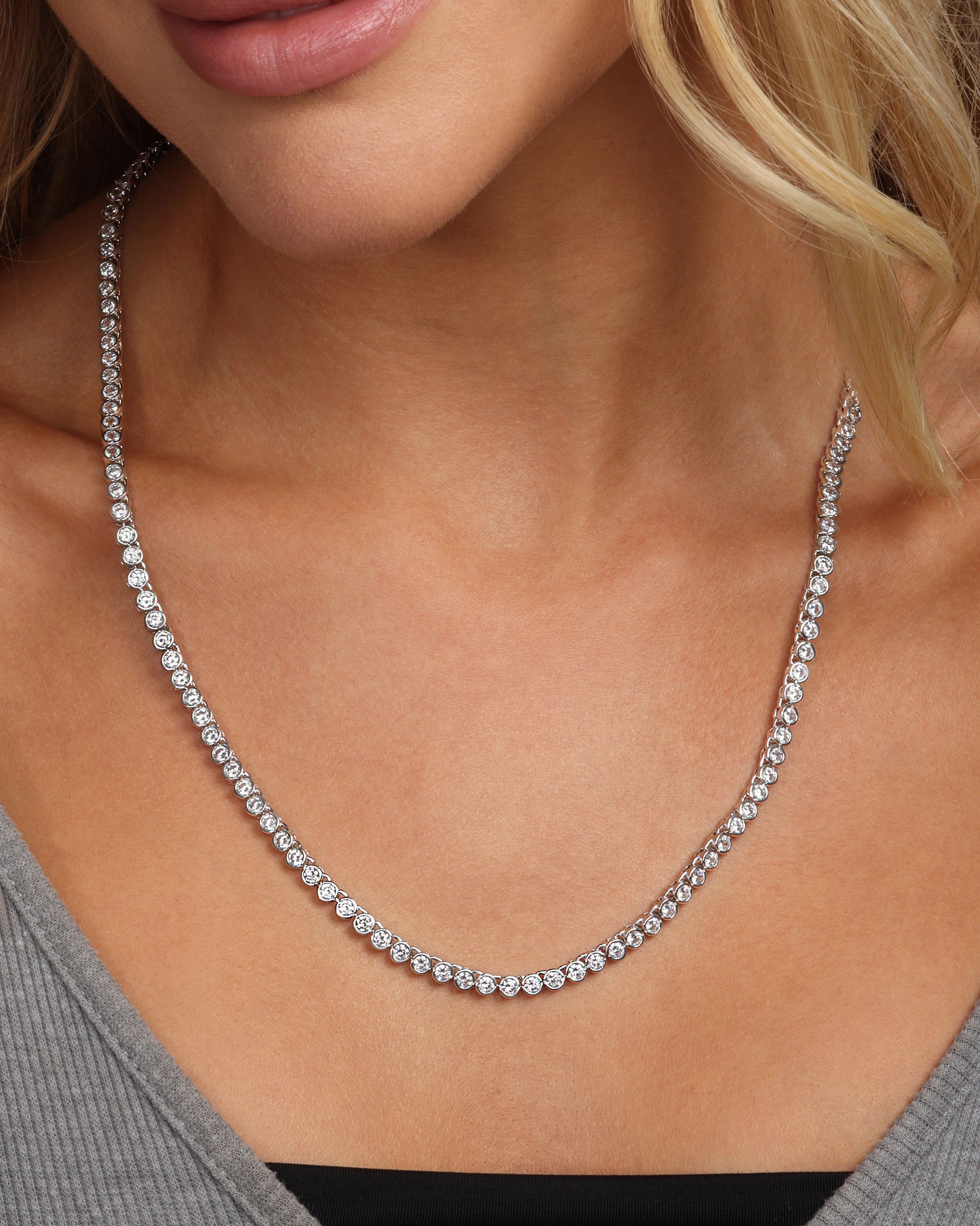 Baroness Tennis Necklace 21.5" - Silver|White Diamondettes