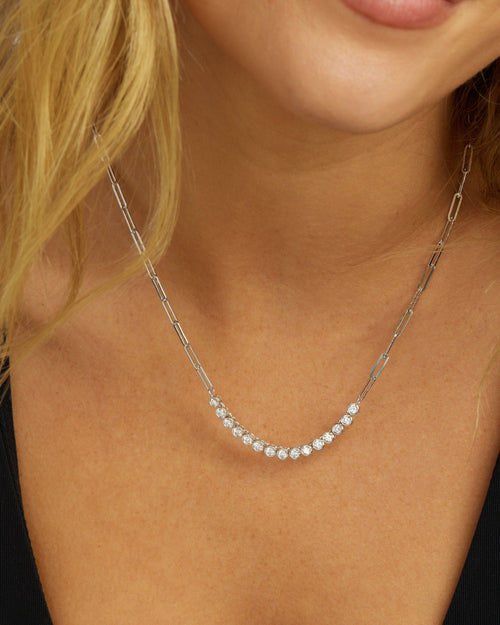 Baroness Samantha Tennis Necklace - Silver|White Diamondettes