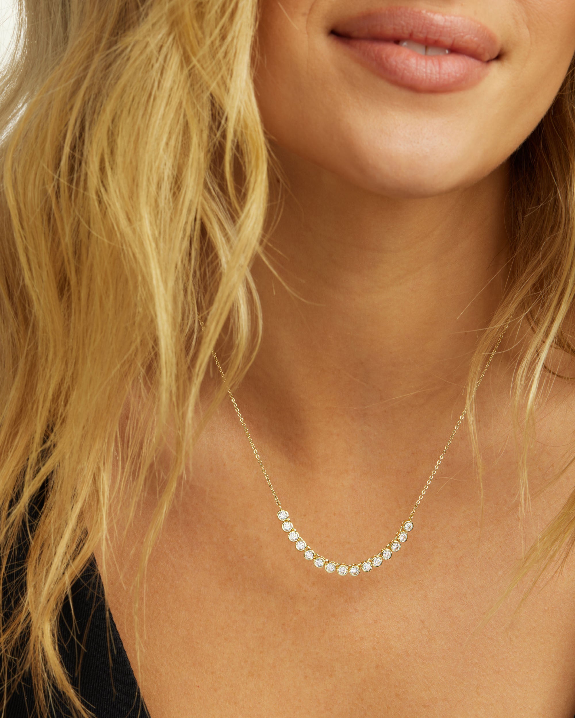 Baroness Tennis Chain Necklace in Gold and White Diamondettes