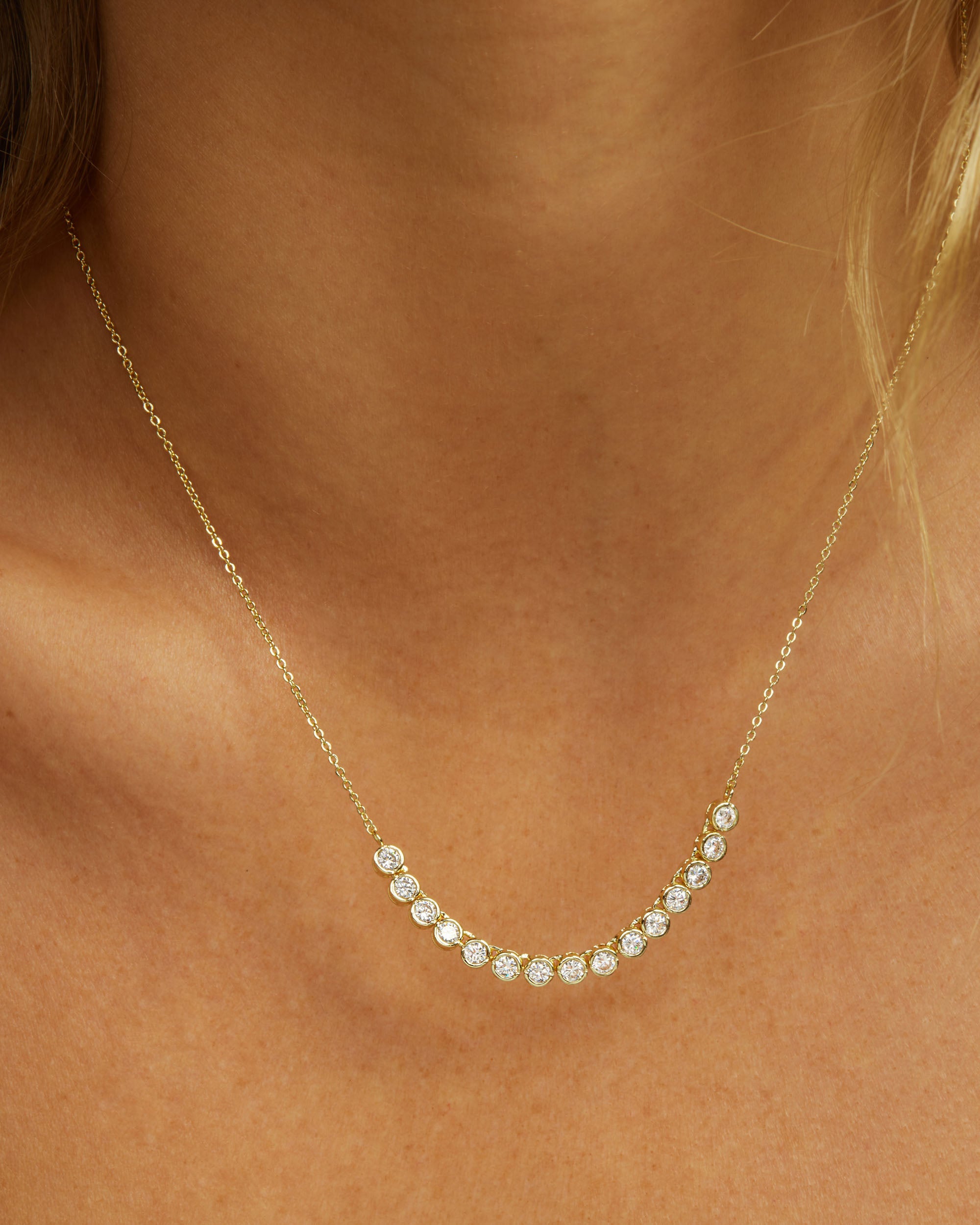 Baroness Tennis Chain Necklace - Gold|White Diamondettes