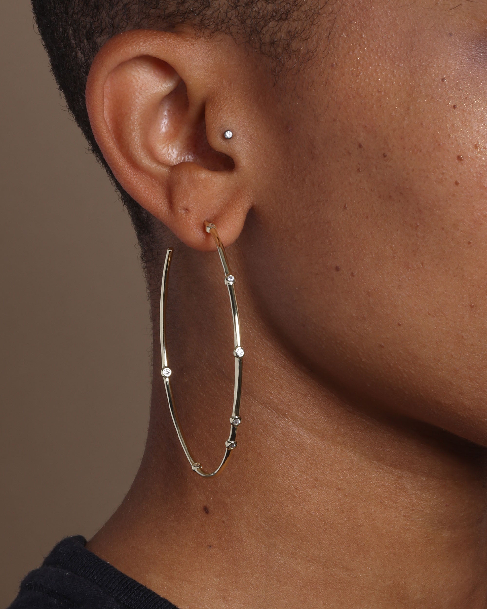 Melinda Maria Large Hoop Earrings in Gold White Diamondettes