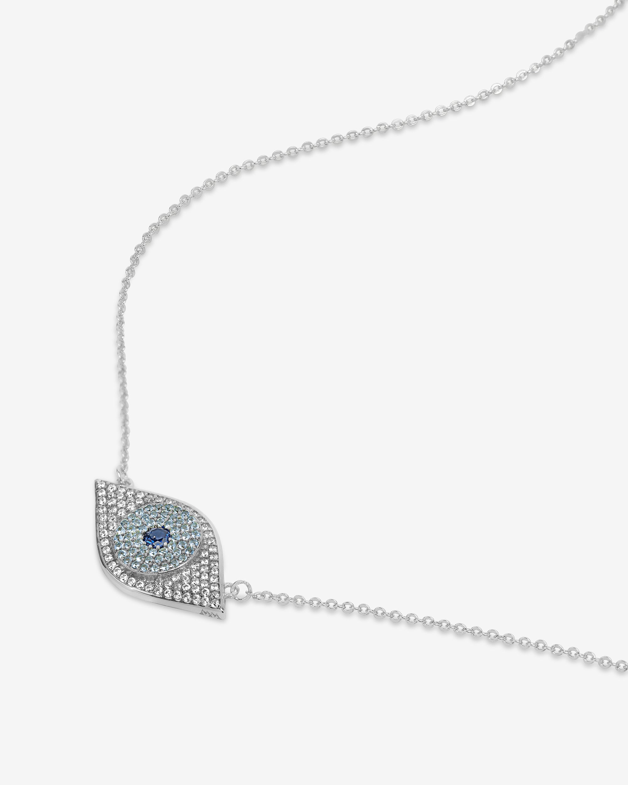 Blue Evil Eye Necklace - Silver|White Diamondettes