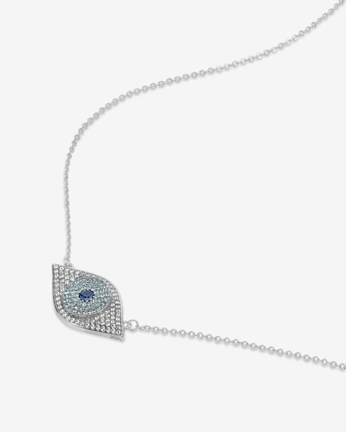 Blue Evil Eye Necklace - Silver|White Diamondettes