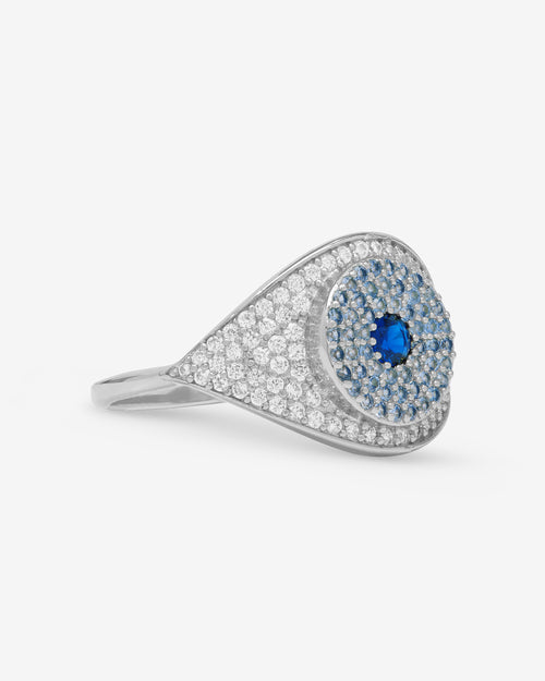 Blue Evil Eye Ring - Silver|White Diamondettes